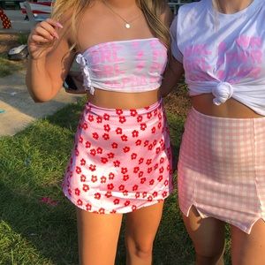 Princess polly red & pink flower skirt